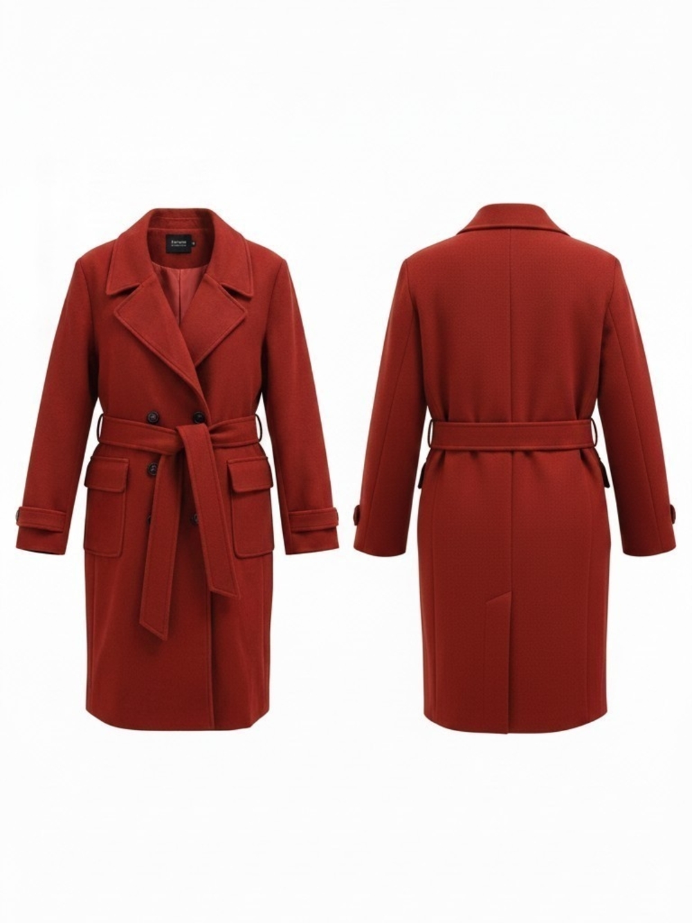 Women's Double-Breasted Belted Trench Coat in Burnt Red